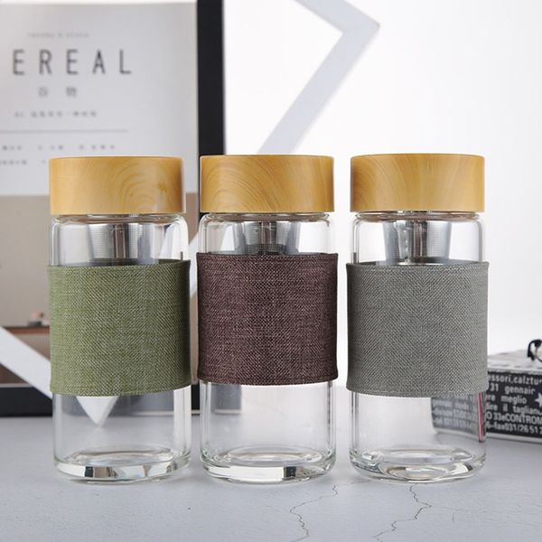 

new glass water bottles heat resistant round office car cup with stainless steel tea infuser strainer ltumbler christmas gifts 350m fa2359