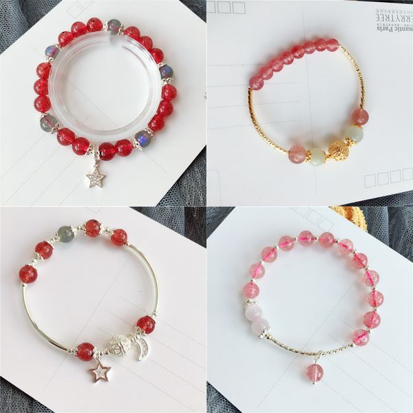 

925 natural strawberry crystal bracelet collocation silver the moon and stars accessories girl heart peach blossom mori concise student, Black