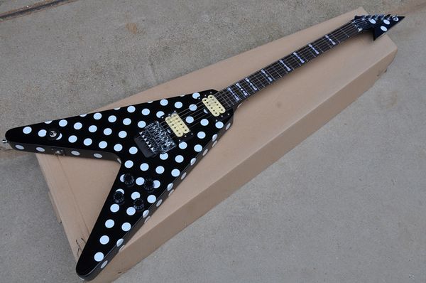 

factory custom black and white dots fiy v electric guitar,2h pickups and chrome hardware,rosewood fingerboard ,offer custom