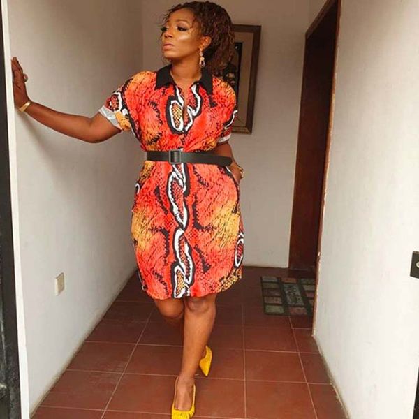 

african clothing popular snake printed long sleeve black turn-down collar commuter dress with belt shirt skirt women office lady, Red