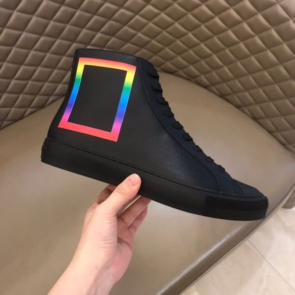 

fashionmens luxury designer shoes lace up boots printing high shoes with box 38-44, Black