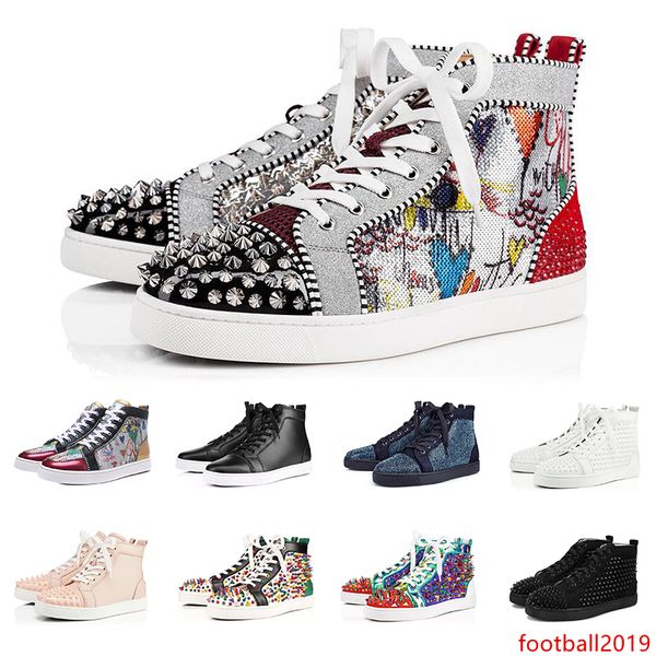 

2019 fashion luxury sneakers designer shoes s for men women high cut black white spikes genuine leather casual rivet sneaker