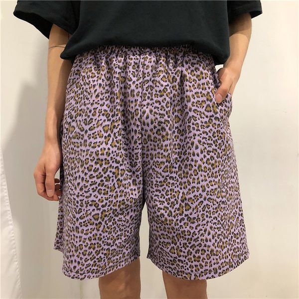 

women's clothing korean harajuku purple leopard print loose casual summer fashion ulzzang elastic high waist shorts new pants, White;black