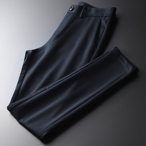

navy luxury modal business and casual suit mens pants autumn fashion solid color slim fit male trousers, Black