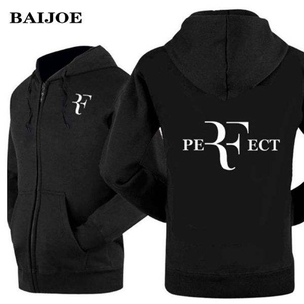 

baijoe fashion roger federer rf print hoodies men casual hip hop long sleeve mens zipper hoodie sweatshirts man hoody clothing, Black