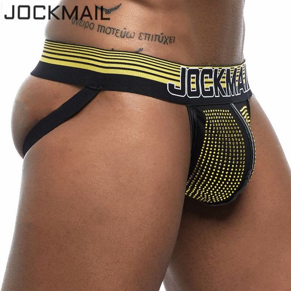 Jockmail Nuovi Uomini Sospensori Gay Intimo Pene Scintillante Strass Slip Bikini Sissy Uomo Perizoma e Perizoma Tanga Hombre SH190726