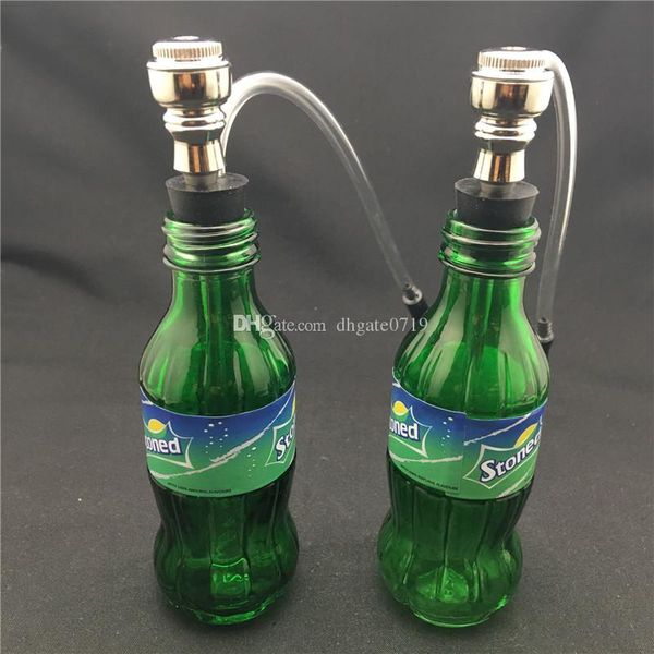 Grüne Sprite-Flasche Glass Hookah Ash Catchers Qualität starken Pyrex Tabakpfeife Metall Rauchtabak Rohr Wasser Bongs