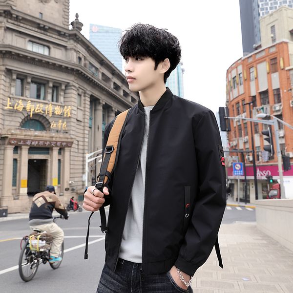 

4xl men's baseball collar solid zipper jacket outwear casual short solid coat thin d1, Black;brown