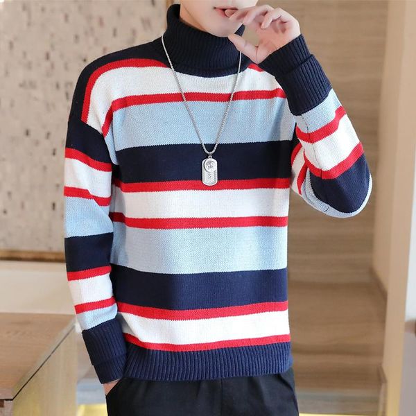 

2019 мужская полосатый свитер пуловер хип-хоп уличная ретро водолазка свитер harajuku вязаные свитера черный красный осень зима, White;black