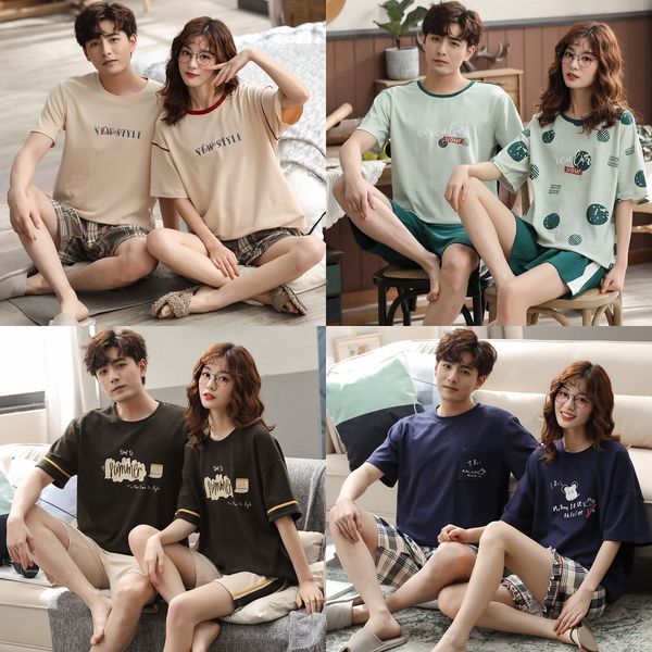 

2020 lovers' pajamas women's short-sleeved student suit casual women's home clothes home clothes cotton trousers cotton trous, Blue;red