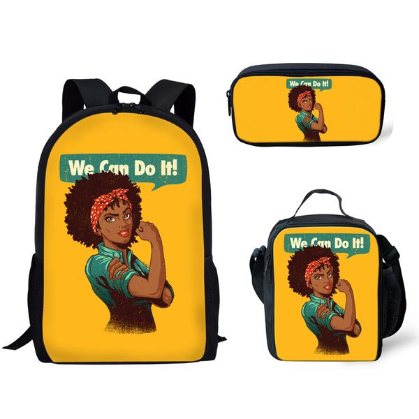 

noisydesigns 3pcs school bags set for children black queen african girls printing school backpack kids primary book bag softback