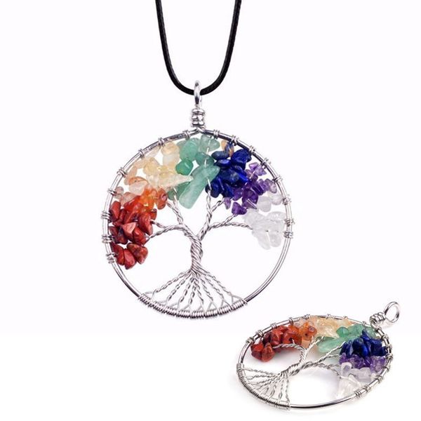 

wicca 7 chakra stones natural stone quartz tree of life pendant for women men healing crystal necklace pendants reiki jewelry, Silver