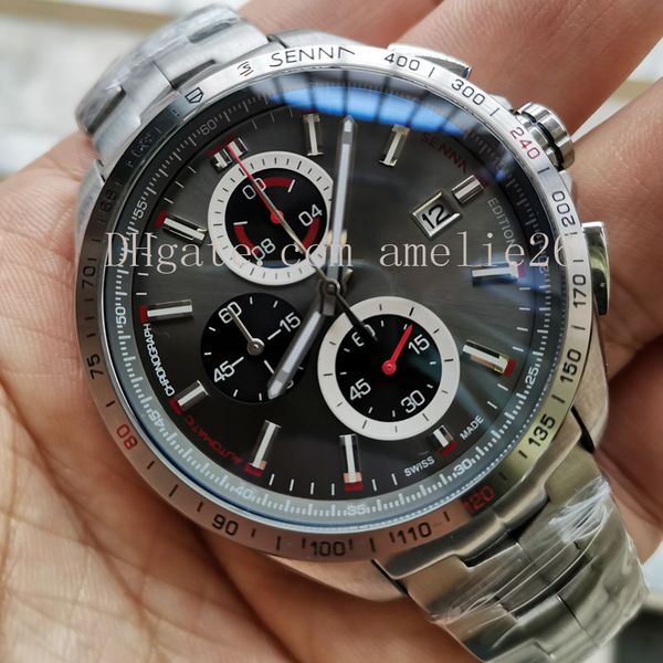 

горячее надувательство большой размер 48mm новый хронограф мужские часы роскошные часы мужчины моды кварцевые часы мужчины полный стали часы, Slivery;brown