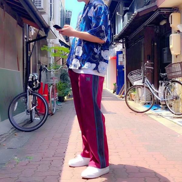 

19ss needles awge брюки вышитые бабочки скользящие брюки моды ag брюки мужчины и женщины высокого качества, дизайнерские брюки новая мода, Black