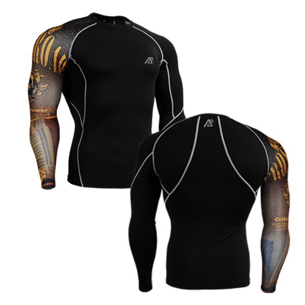 

men`s single sleeve printed compression base layer tights cpb27 quick dry 4-way stretch gym fitness running shirts, Black;blue