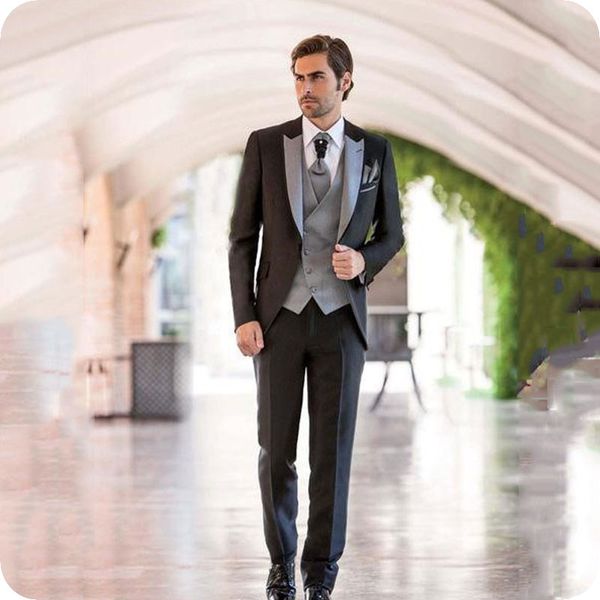 

italy grey peaked design men suits for wedding black groom tuxedos slim fit groomsmen oufits costume homme costume attire man blazer 3piece, Black;gray