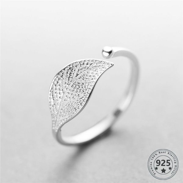 

new 925 sterling silver fashion simple leaf ring female small fresh leaf rings adjustable forefinger silver 925 jewelry, Golden;silver