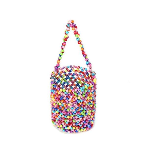 

2020 new women colorful beads bucket bags handmade pearls evening clutch bags wedding banquet purse drop shipping lxg1695