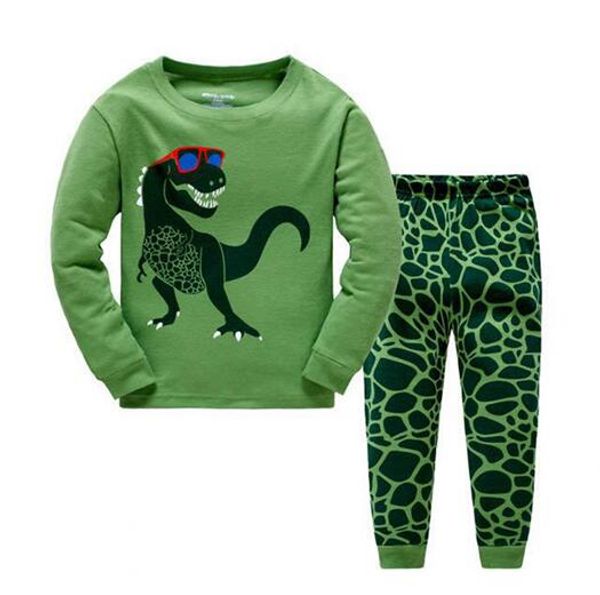 

dinosaur baby boys pajamas suit cartoon dino children sleepwear clothes sets long sleeve tee shirts trousers kids pijamas soft, Blue;red