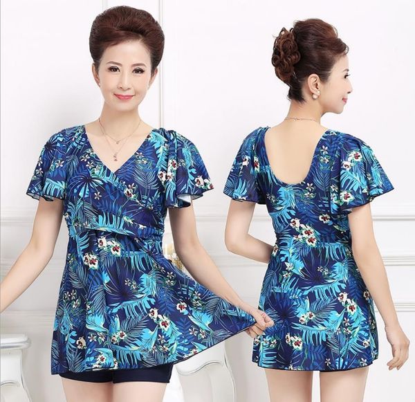 

middle-aged and elderly swimsuit female mother conservative cover belly thin one-piece swimsuit soak spring and fat size swimsuit, White;black
