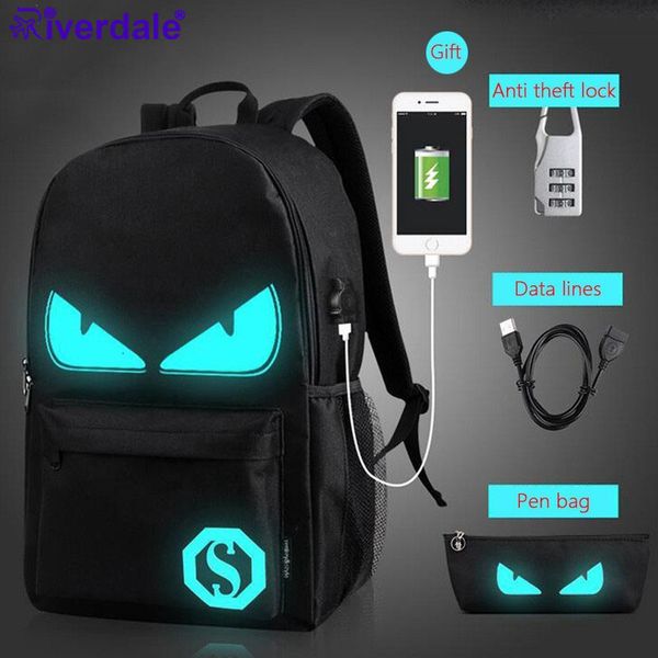 

fashion backpacks student luminous animation school bags for boy girl teenager usb charge computer anti-theft lapback pack t200326