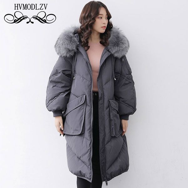 

winter down jacket women 2019 new big raccoon fur collar hooded white duck feather light and thin coat female plus size hj166, Black