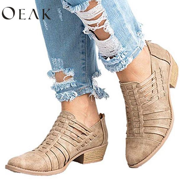 

oeak women's casual ankle boots cut out slip on low heel short boots slip on 3 cm platform shoes woman high heels western, Black