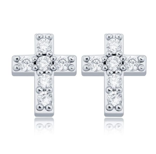 

hip hop cross 925 sterling silver full diamond women's earnails hip hop simple degree plating 18k real gold women's earrings, Golden
