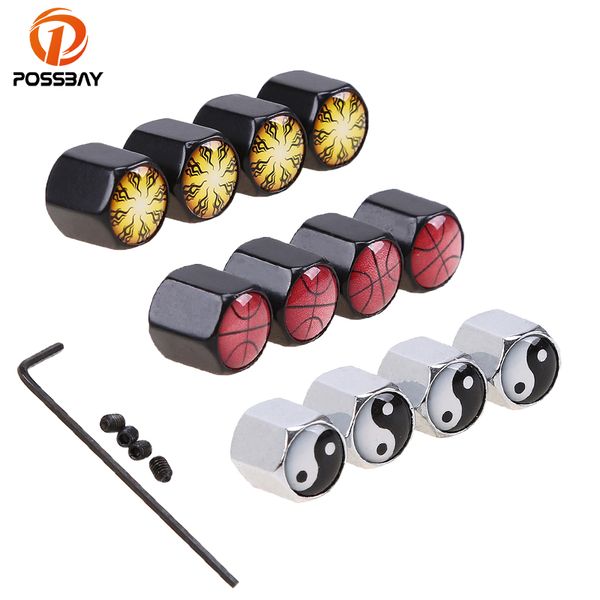 

possbay car styling universal car tire valve caps anti theft wheel tyre cap accessories funny logo metal air stem cover