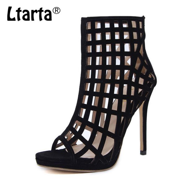 

ltarta 2020 women summer boot early spring plaid hollowed out simple fish mouth naked boots cold boots womens shoes, Black