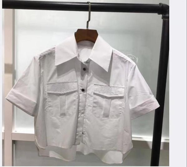 

2019 women short sleeve blouse, White