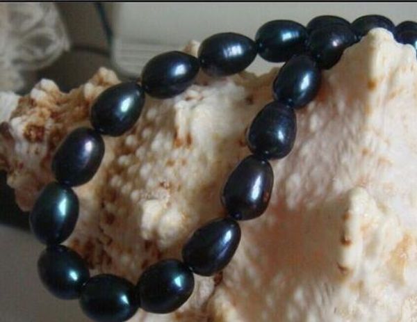 

huge 18 "of 9-10 mm natural tahitian black green pearl necklace 14 k, Silver