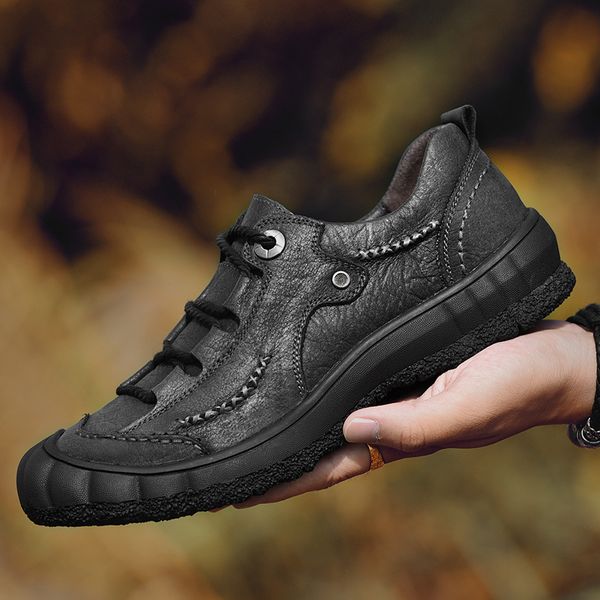 

men's casual shoes leather outdoor sports shoes men's fashion carved boat soft dress party overshoes, Black