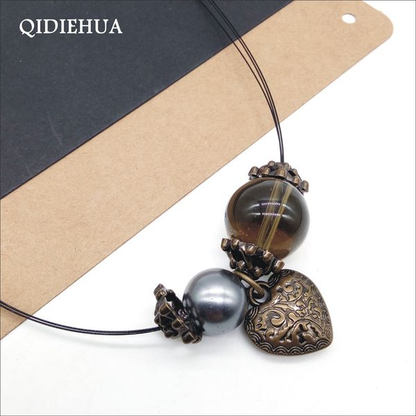

bohemia antique bronze steel wire necklace heart shape flowers glass pearl handmade vintage necklace women jewelry, Golden;silver