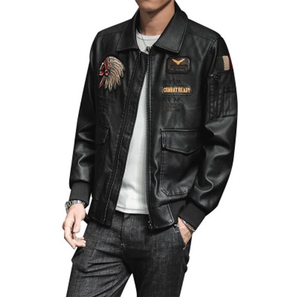 

fashion autumn mens pu leather jacket 2019 new arrival men casual embroidery outdoor jackets male clothing size m-3xl, Black