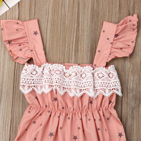 

0-18m newborn infant baby girls stars print clothes ruffle sleeves lace trims romper jumpsuit one piece outfit summer, Blue