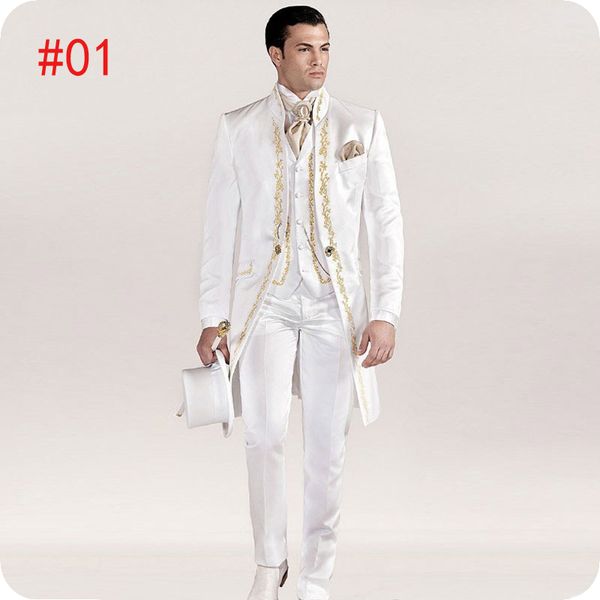 

white italian tailcoat mens wedding suits embroidery vintage slim fit groom wear tuxedos costume homme jacket pants vest