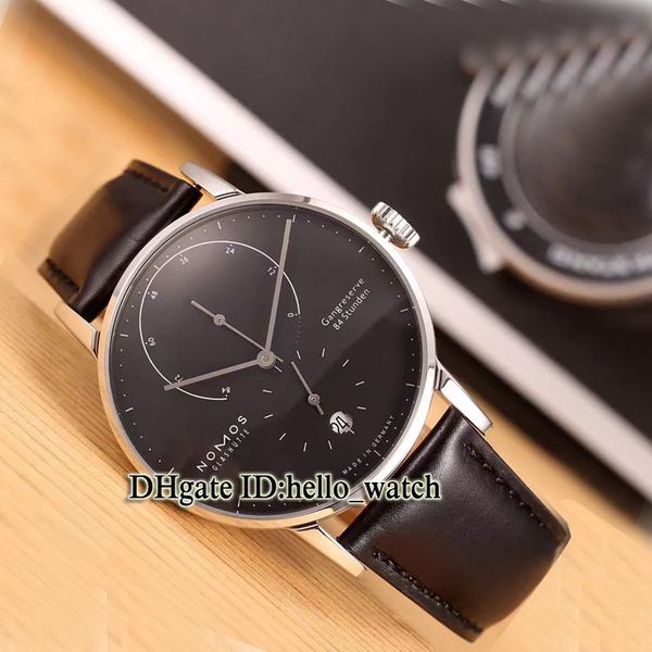 

new nomos lambda glashutte power reserve 931 935 black dial automatic mens watch steel case leather strap casual watches hello_watch, Slivery;brown