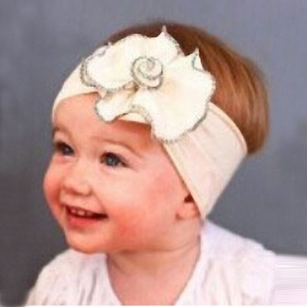 

unusal cotton girls baby flower headband hairband headwear elastic white braid nylon bow headbands baby girls head wrap hair, Slivery;white