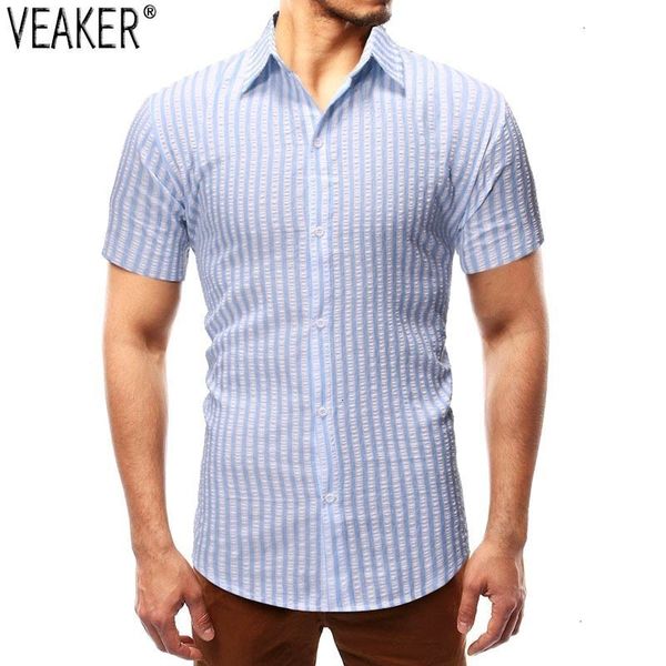 

men's casual shirts nieuwe mannen korte mouwen gestreept shirt mannelijke zomer slim fit ademende business -2xl, White;black
