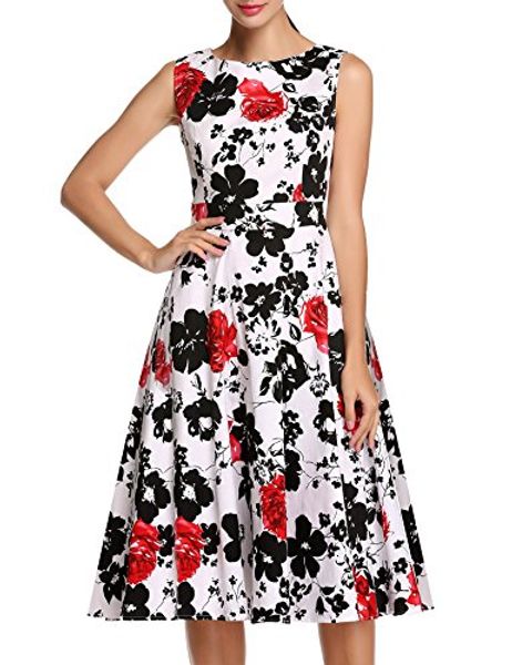 

acevog women's vintage 1950's sleeveless floral spring garden party picnic dress, Black;gray