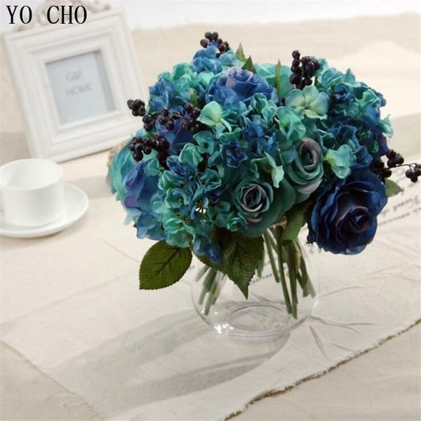

new design home decoration artificial blue rose spring flowers bouquet camellia magnolia floral wedding peony arrangement hydrangea