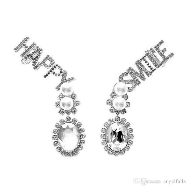 

новое прибытие женщин письмо smile happy серьги стержня bling bling rhinestone письмо серьга для подарков партии высокого качества, Golden;silver