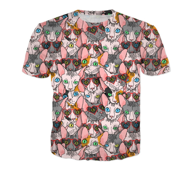 

2019 lovely sphynx in valentines glasses fashion animal summer short sleeve tshirt print men women 3d t shirt casual q816, White;black