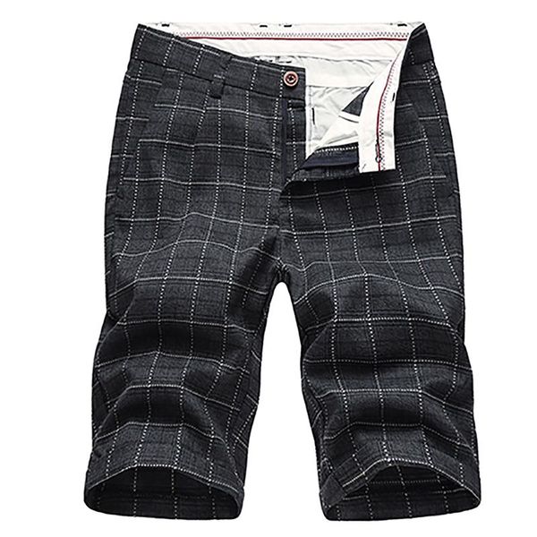 

2019 summer men's shorts with zipper men's knee length shorts male's casual plaid fashion male's clothing mid wasit d40, White;black