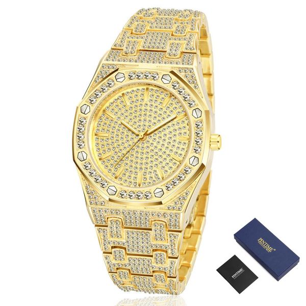 

gold men watch bling diamond iced out watch quartz business male watches steel clock zegarek meski reloj hombre, Slivery;brown