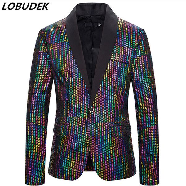 

stage nightclub male singer multi-color shiny sequins blazer stage suit jackets sequined blazers casual coat evening dj costume, White;black