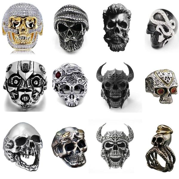 

fdlk punk hip-hop golden jewelry cold skull rings for men's new arrival crystal cz ring men's bling ring, Golden;silver