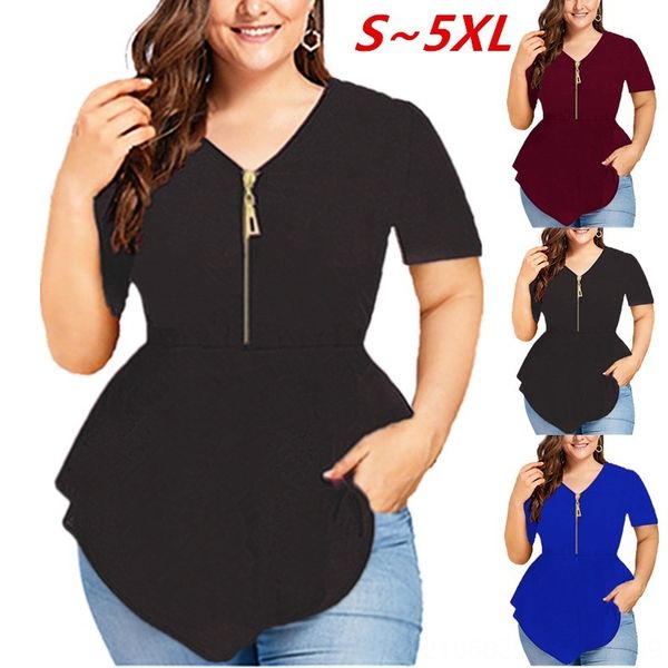 

2019 women's clip irregular short jacket 2019 women's t-shirt sleeve clip zipper zipper irregular short sleeve jacket t-shirt, White