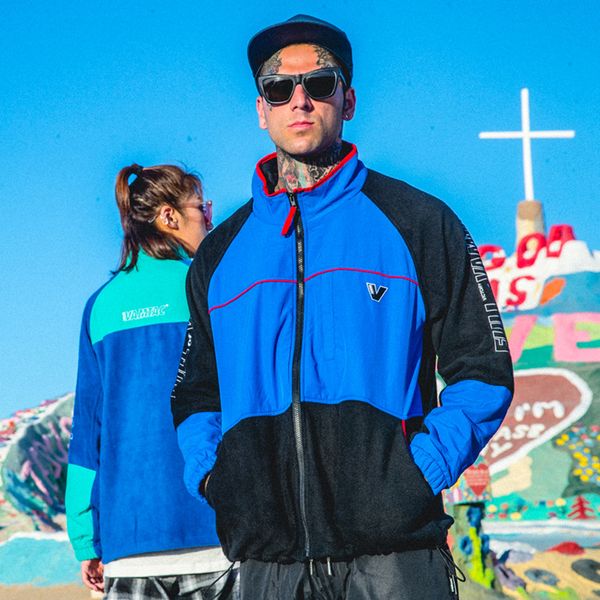 

chic brand color matching fleece plus velvet men's casual sports style hip-hop dance jacket coat men, Black